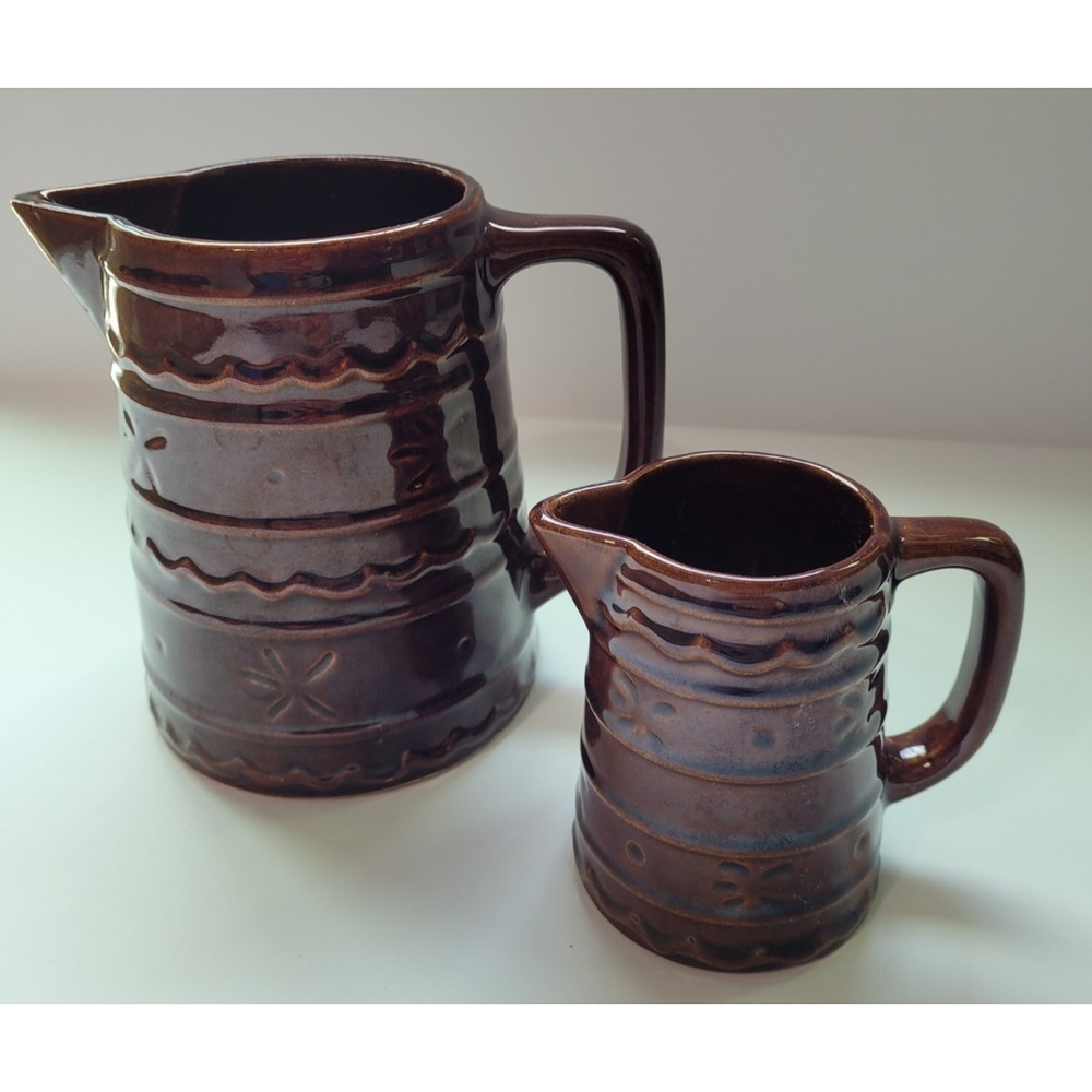 Vintage 1950's Marcrest Daisy & Dot 6" Pitcher and 4" Creamer USA - Warm Brown